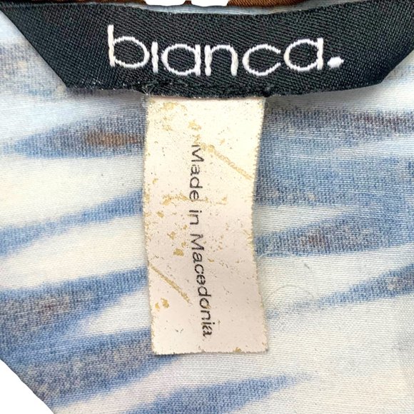 BIANCA of Germany Blue Tropical Print Silk Blend Waist Drawstring Tunic - Picture 2 of 11